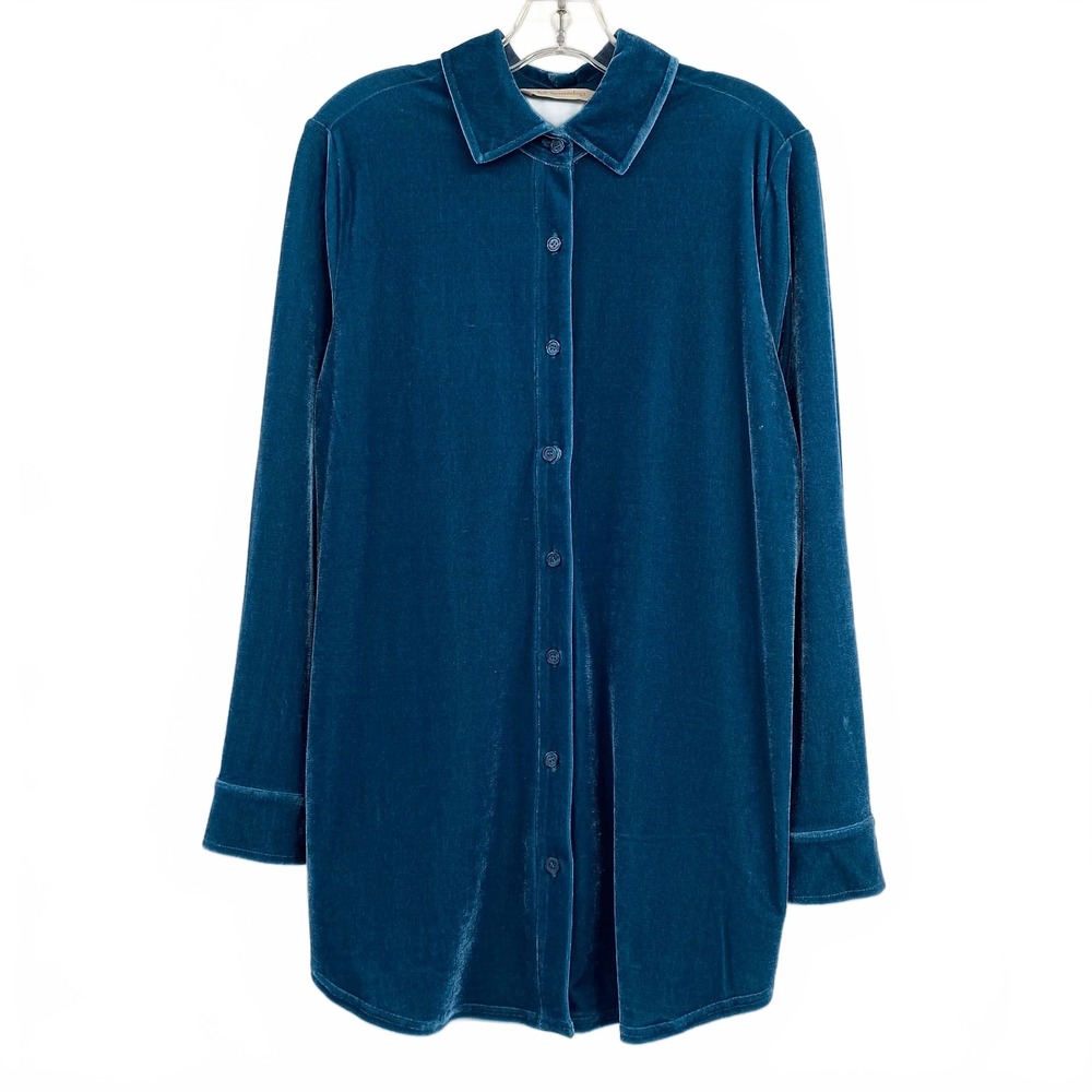 Soft Surroundings Blue Blouse Velvet Button-Down | Womens S